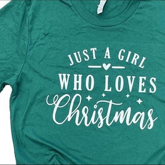 Girl Loves Christmas Graphic Tee. Ready for Christmas Day with pretty tee - Picture 3 of 5